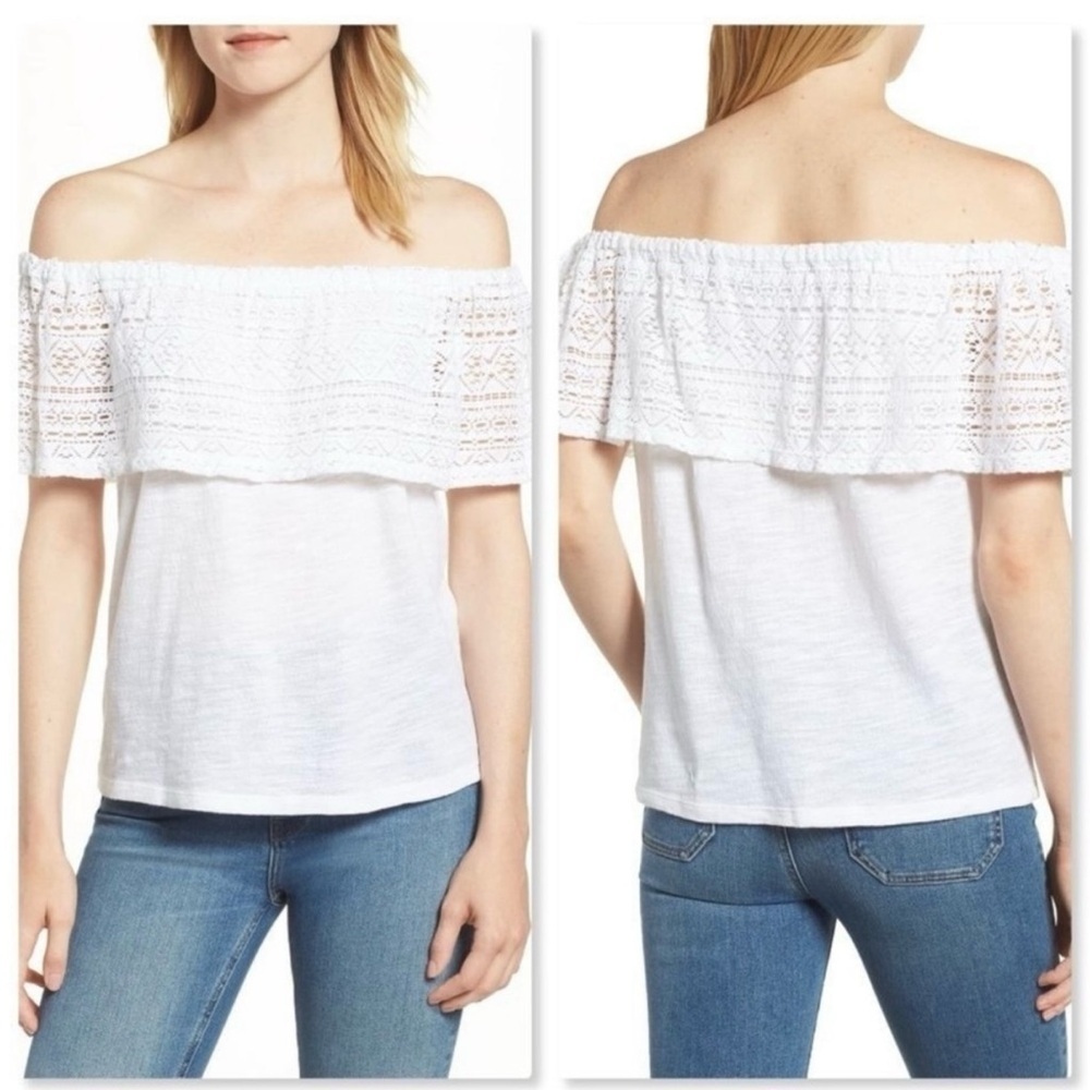 Lucky Brand Crochet Lace Off-the-Shoulder Top | White | Size Small | NWT